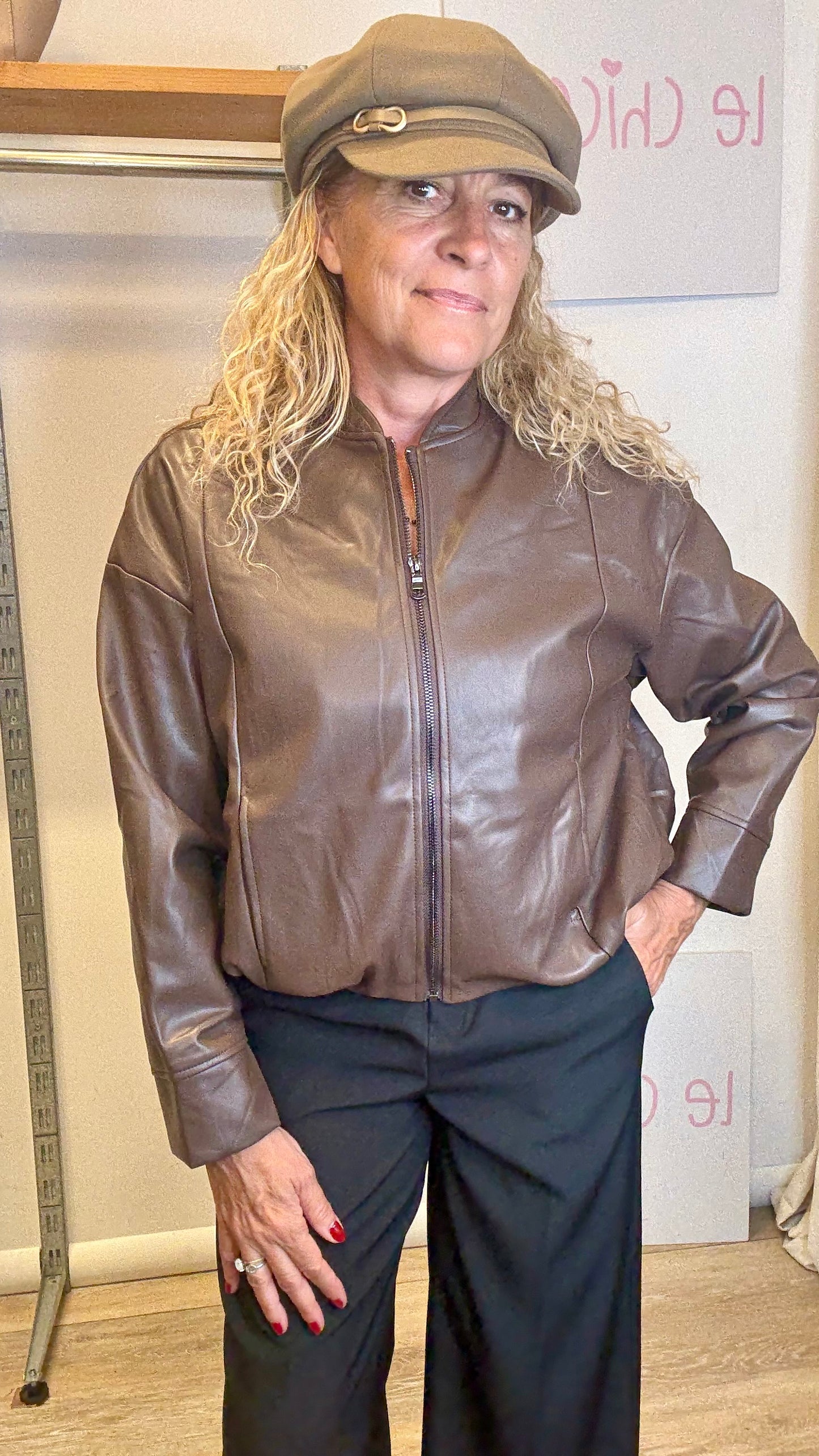 Bomber ecopelle marrone