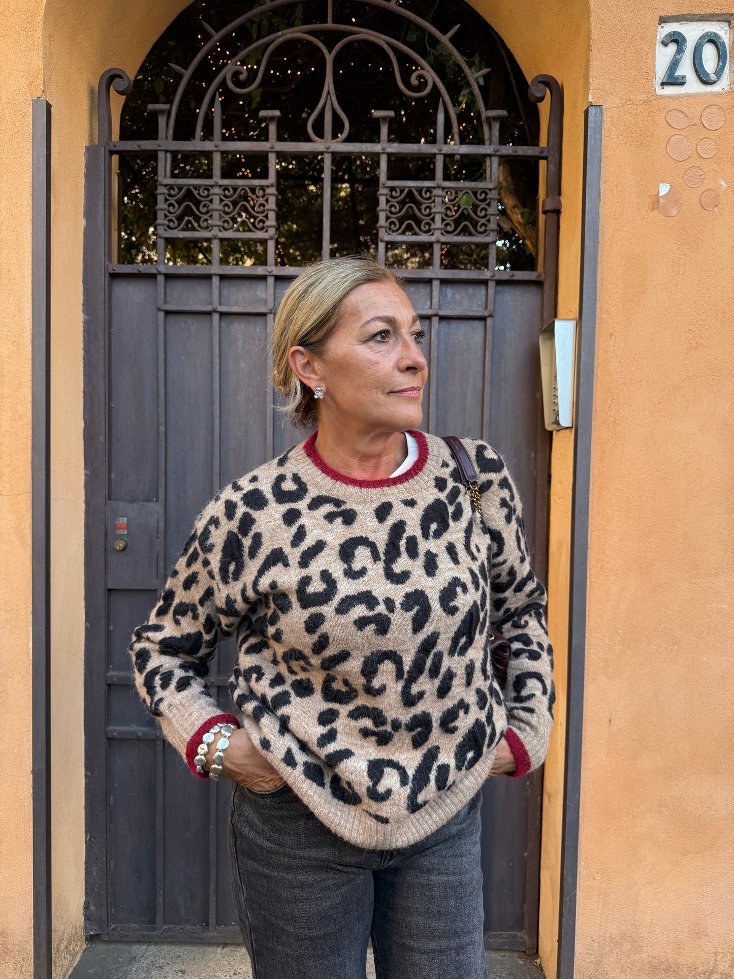 Maglione girocollo animalier