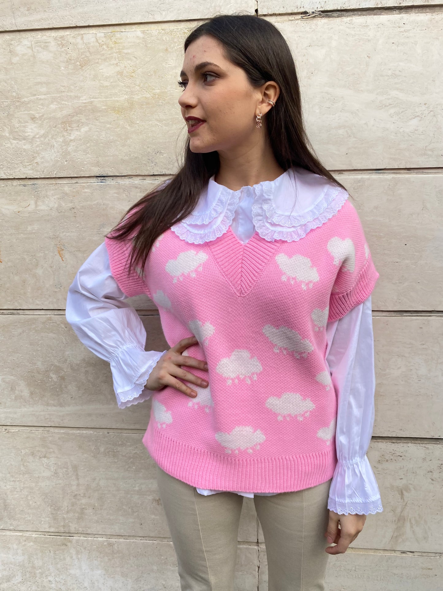 Gilet nuvole rosa
