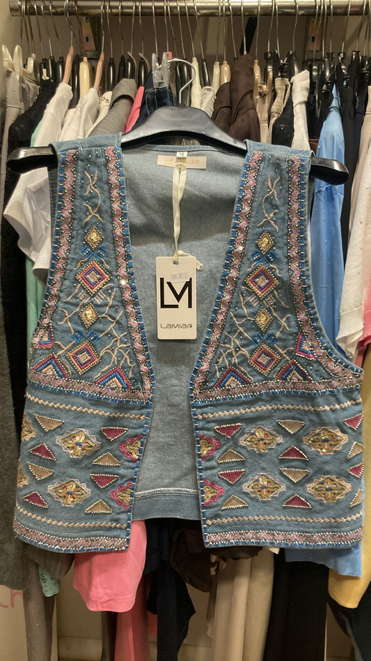 Gilet ricamato in jeans