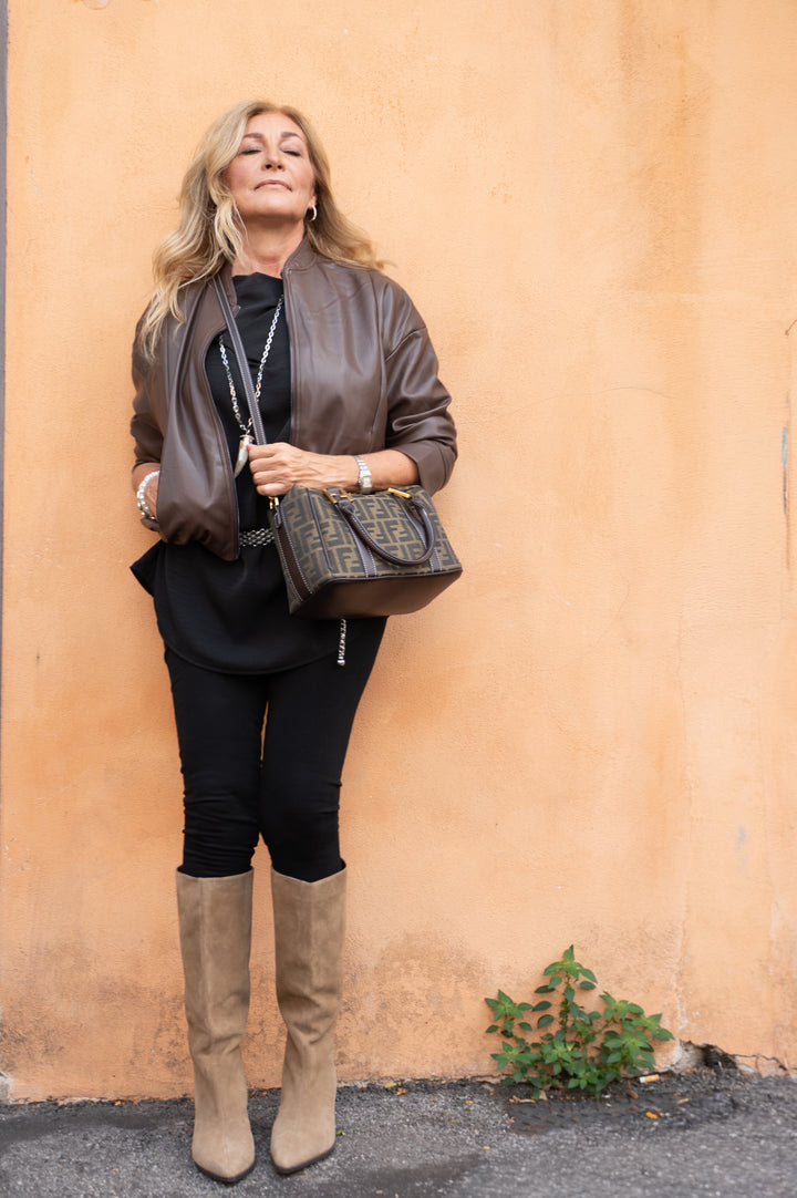 Bomber ecopelle marrone