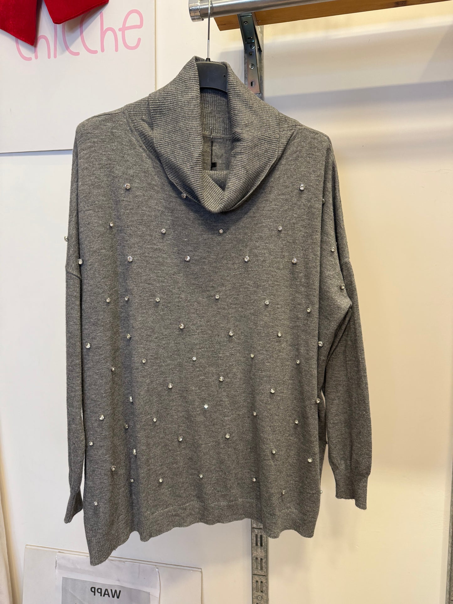 Maglione Over Collo Alto con Strass 857