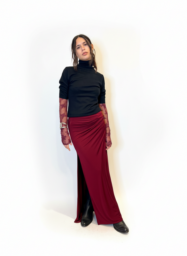 Gonna lunga con spacco rosso vino tg.M