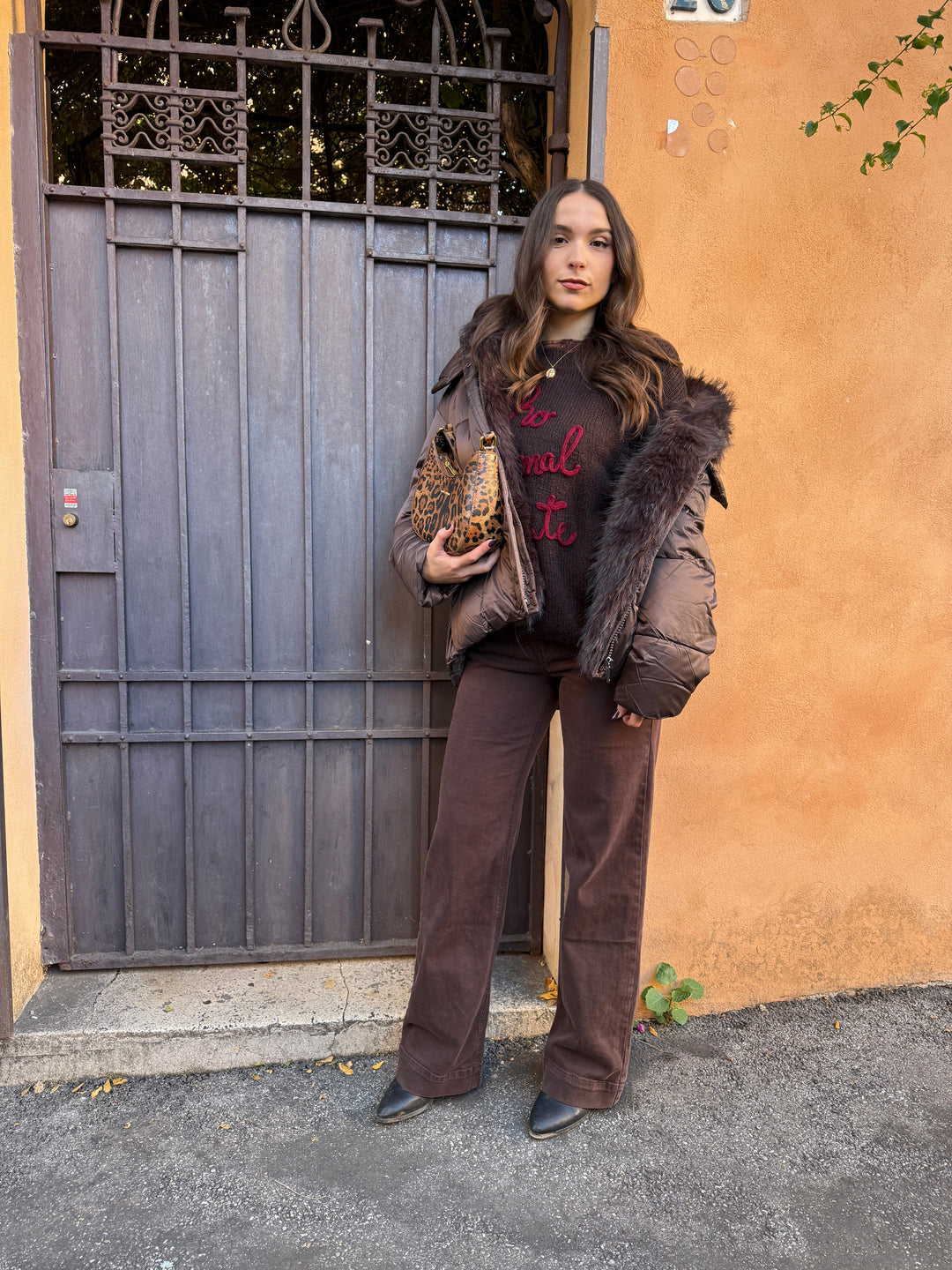 Luxury|Jeans palazzo elasticizzato marrone