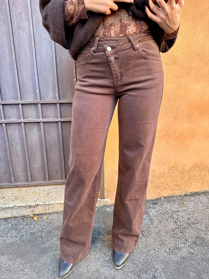 Luxury|Jeans palazzo elasticizzato marrone