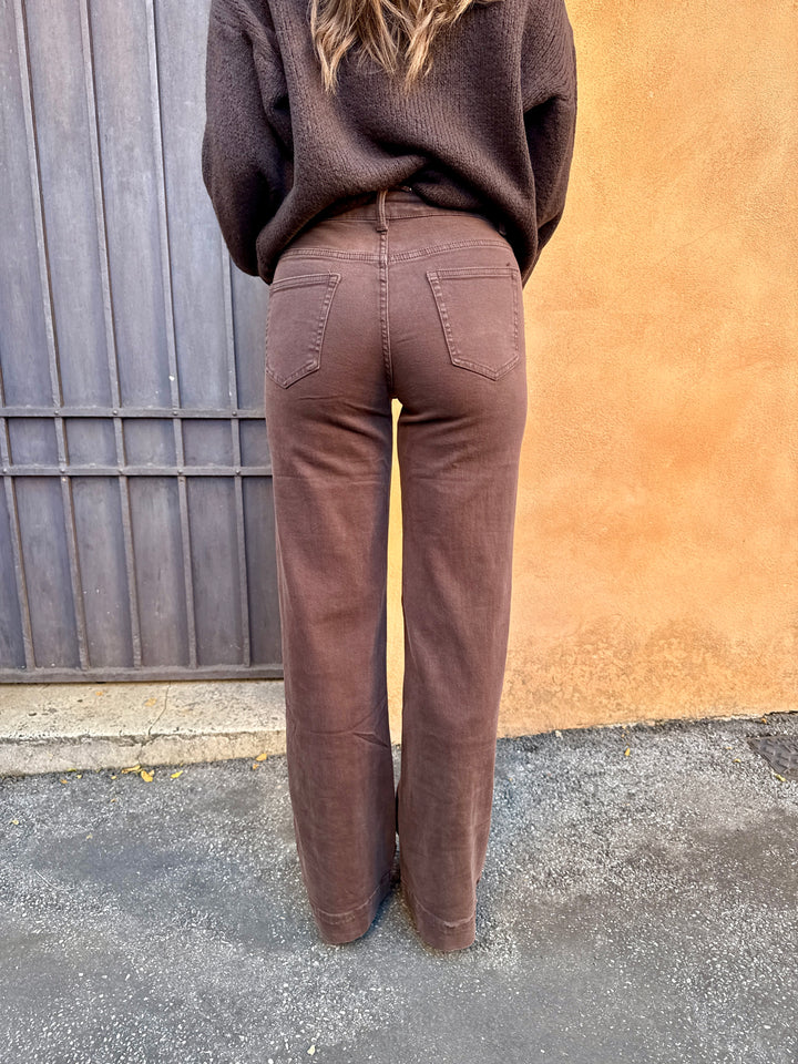 Luxury|Jeans palazzo elasticizzato marrone