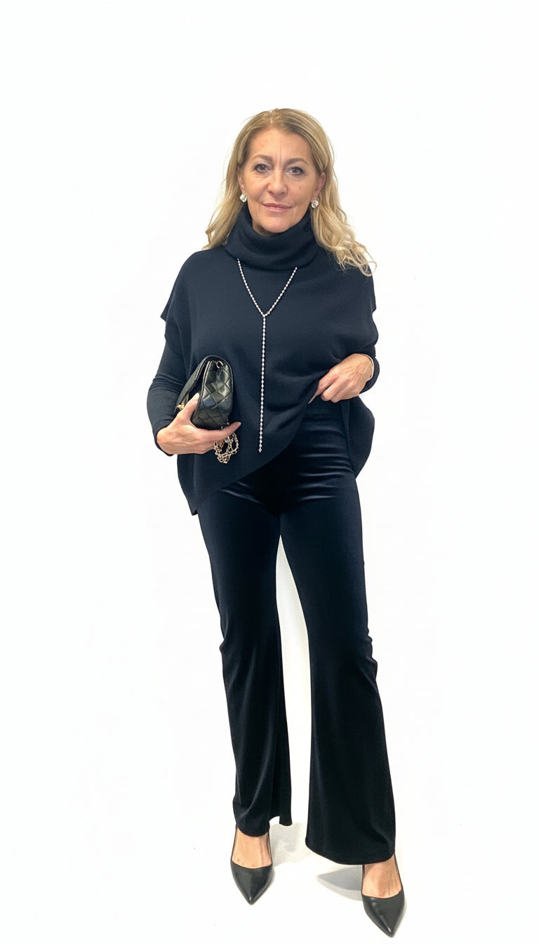 Pantaloni zampa velluto liscio