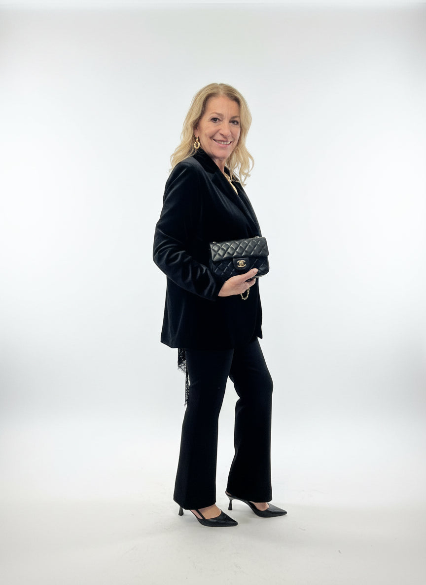 Pantaloni zampa velluto liscio