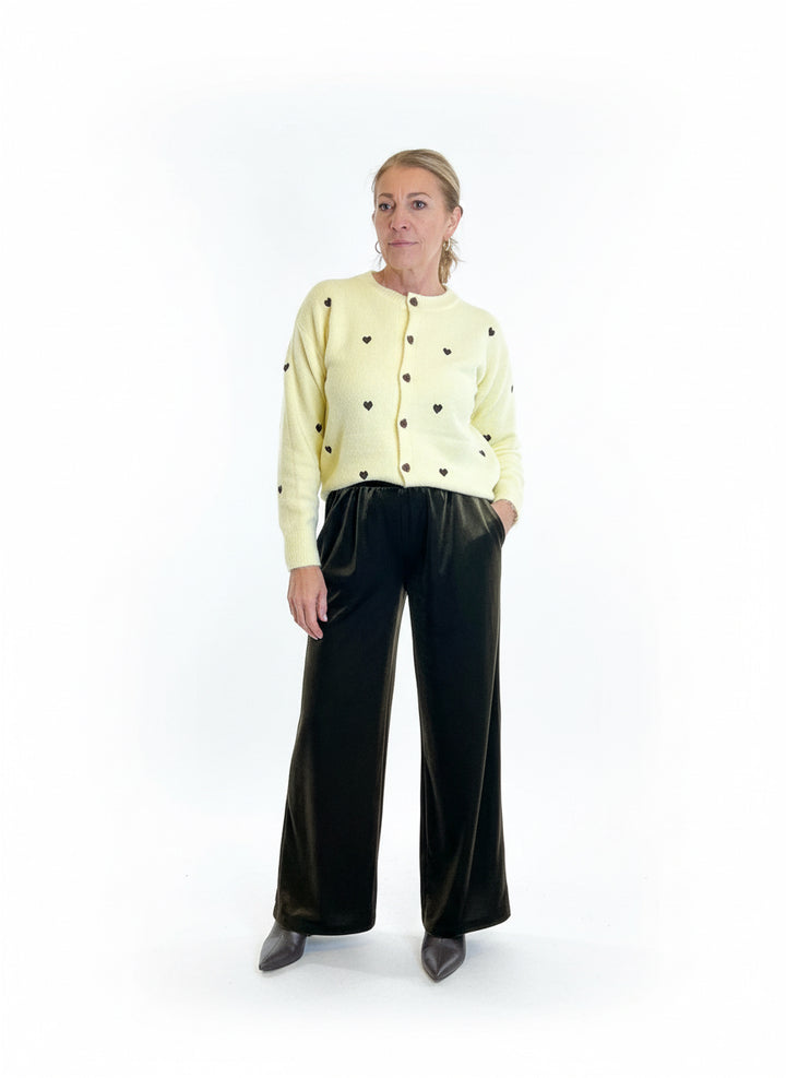 Pantaloni palazzo velluto liscio marrone
