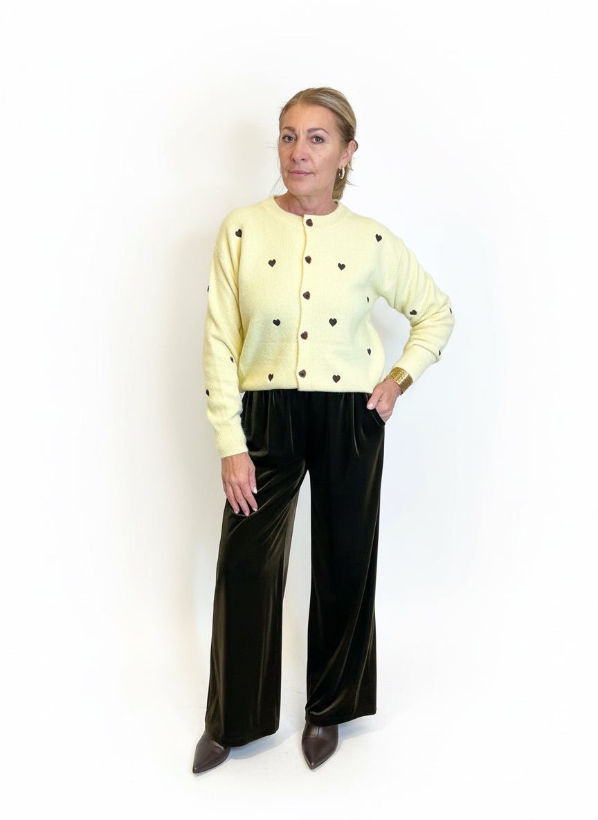 Pantaloni palazzo velluto liscio marrone