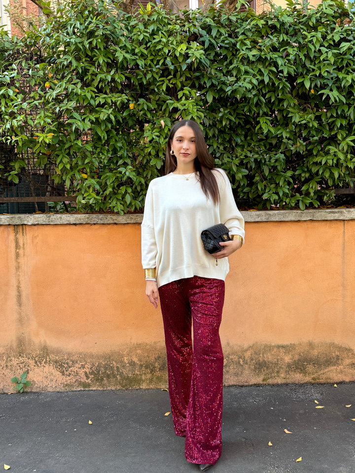 Pantalone paillettes Curvy burgundy