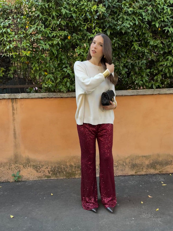 Pantalone paillettes Curvy burgundy