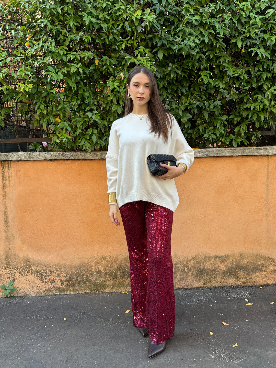 Pantalone paillettes Curvy burgundy