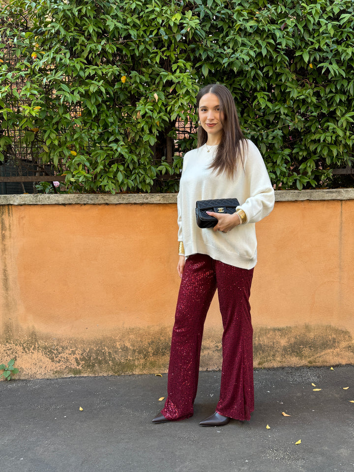 Pantalone paillettes Curvy burgundy