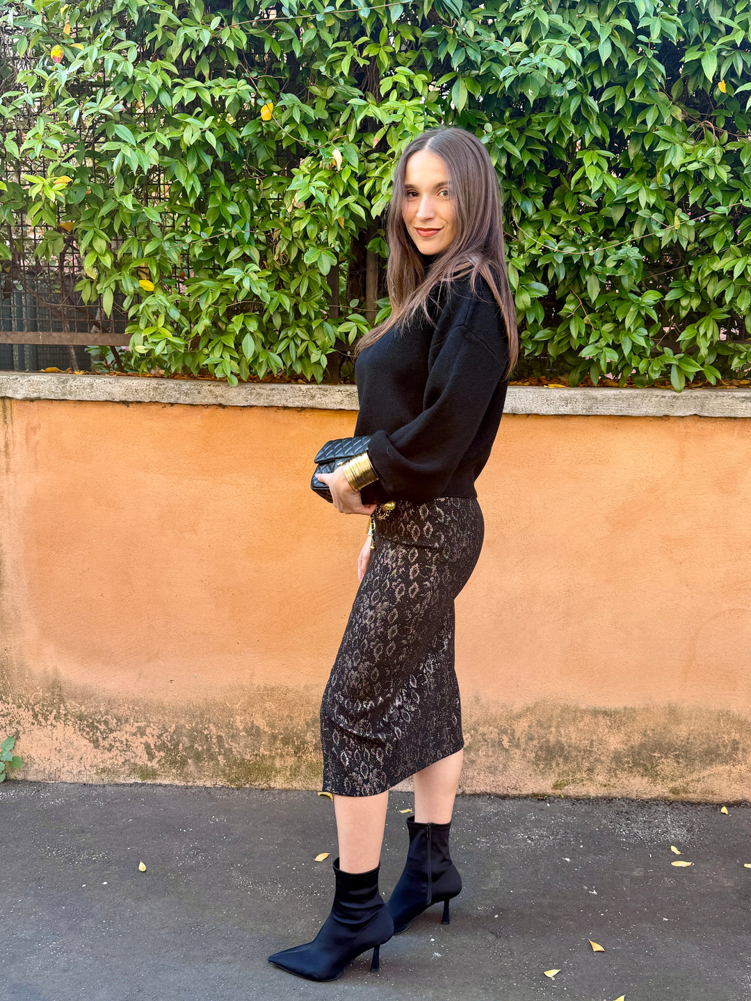 Gonna a matita animalier oro