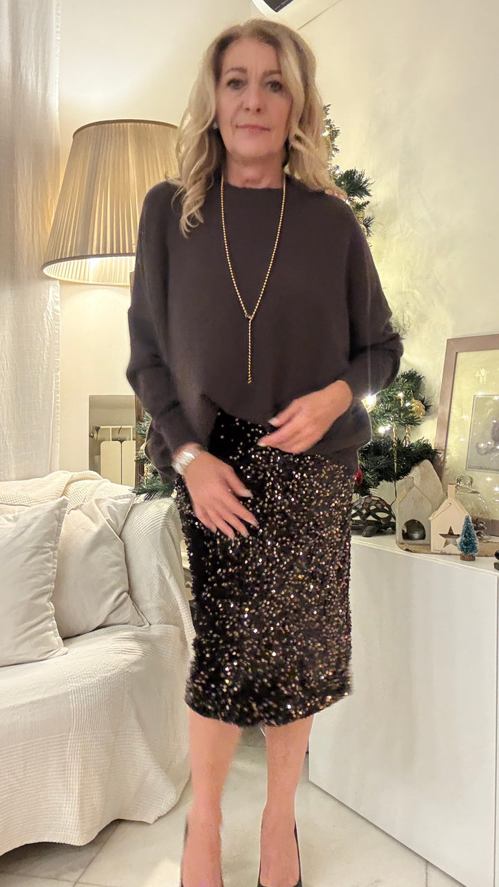 Gonna a matita velluto e paillettes