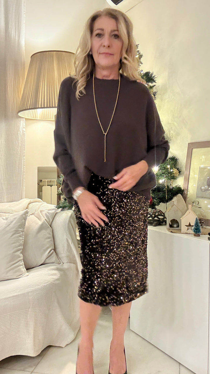 Gonna a matita velluto e paillettes