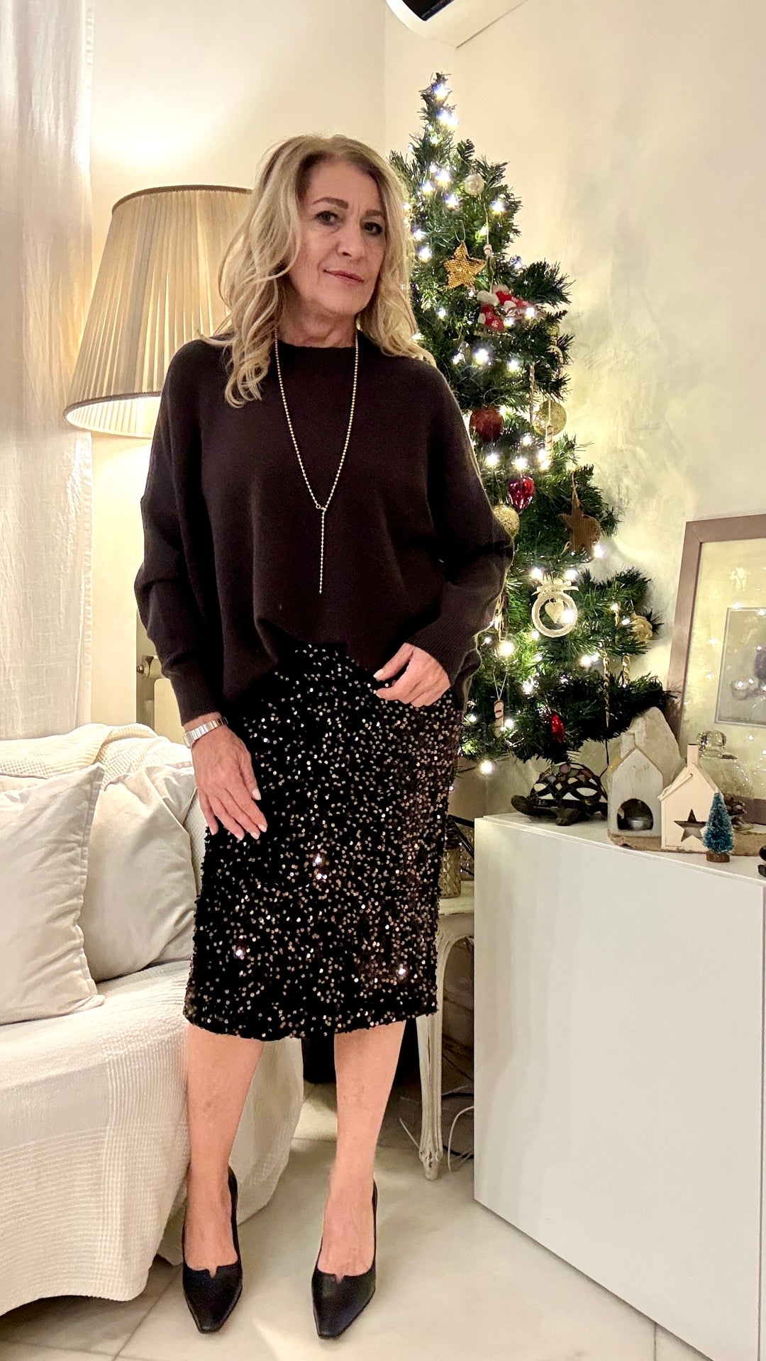 Gonna a matita velluto e paillettes