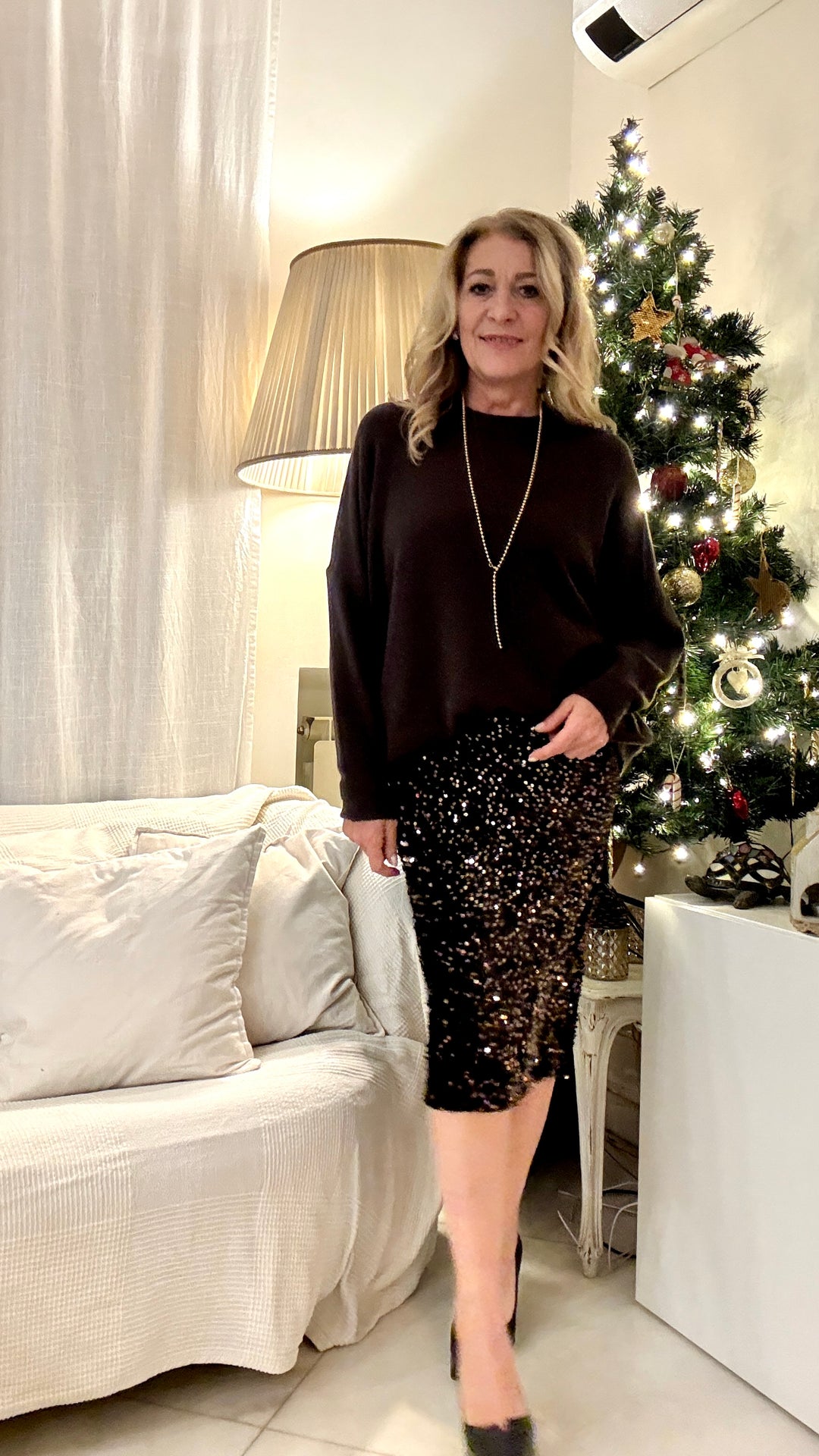 Gonna a matita velluto e paillettes