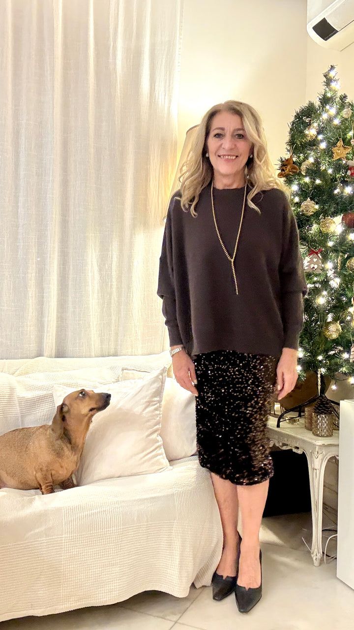 Gonna a matita velluto e paillettes