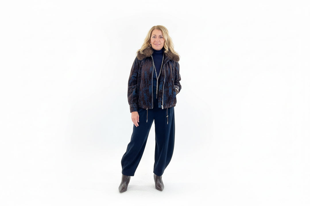 Luxury|Giaccone bomber in velluto con profili in eco fur