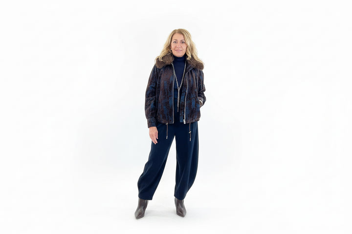 Luxury|Giaccone bomber in velluto con profili in eco fur