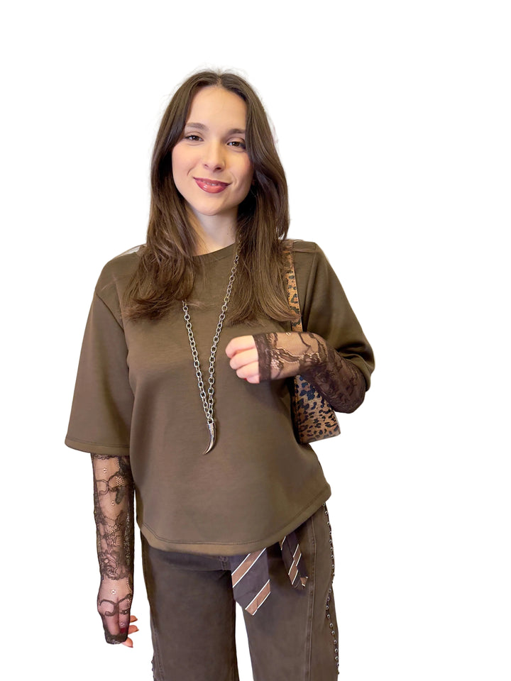 T-shirt manica in pizzo 937210750