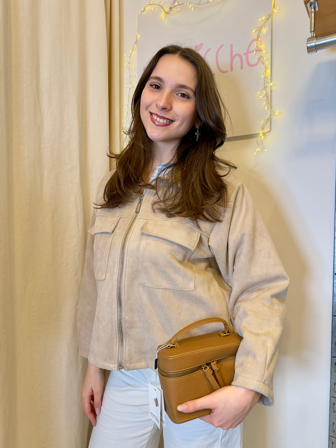 Giacca in camoscio ecologico beige