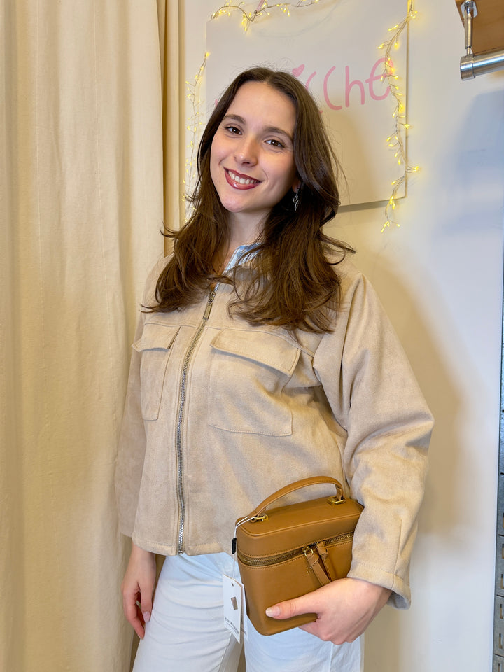 Giacca in camoscio ecologico beige