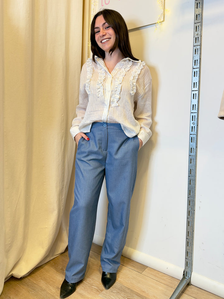 Camicia misto lino gessato