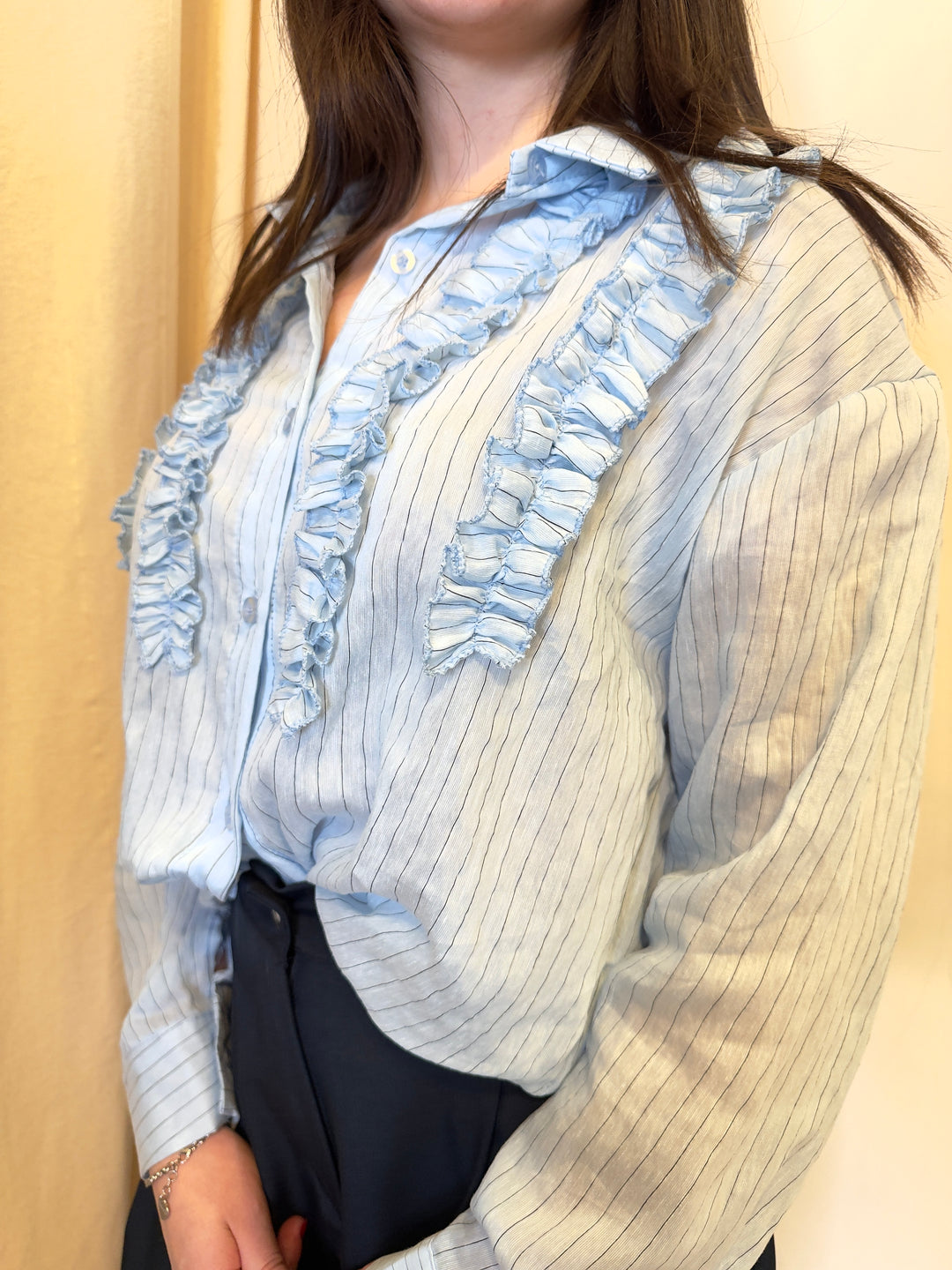 Camicia misto lino gessato