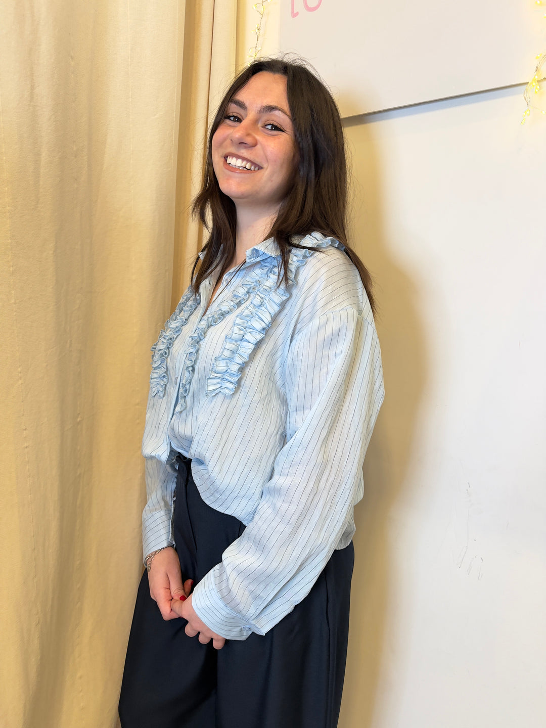 Camicia misto lino gessato