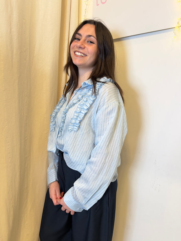 Camicia misto lino gessato