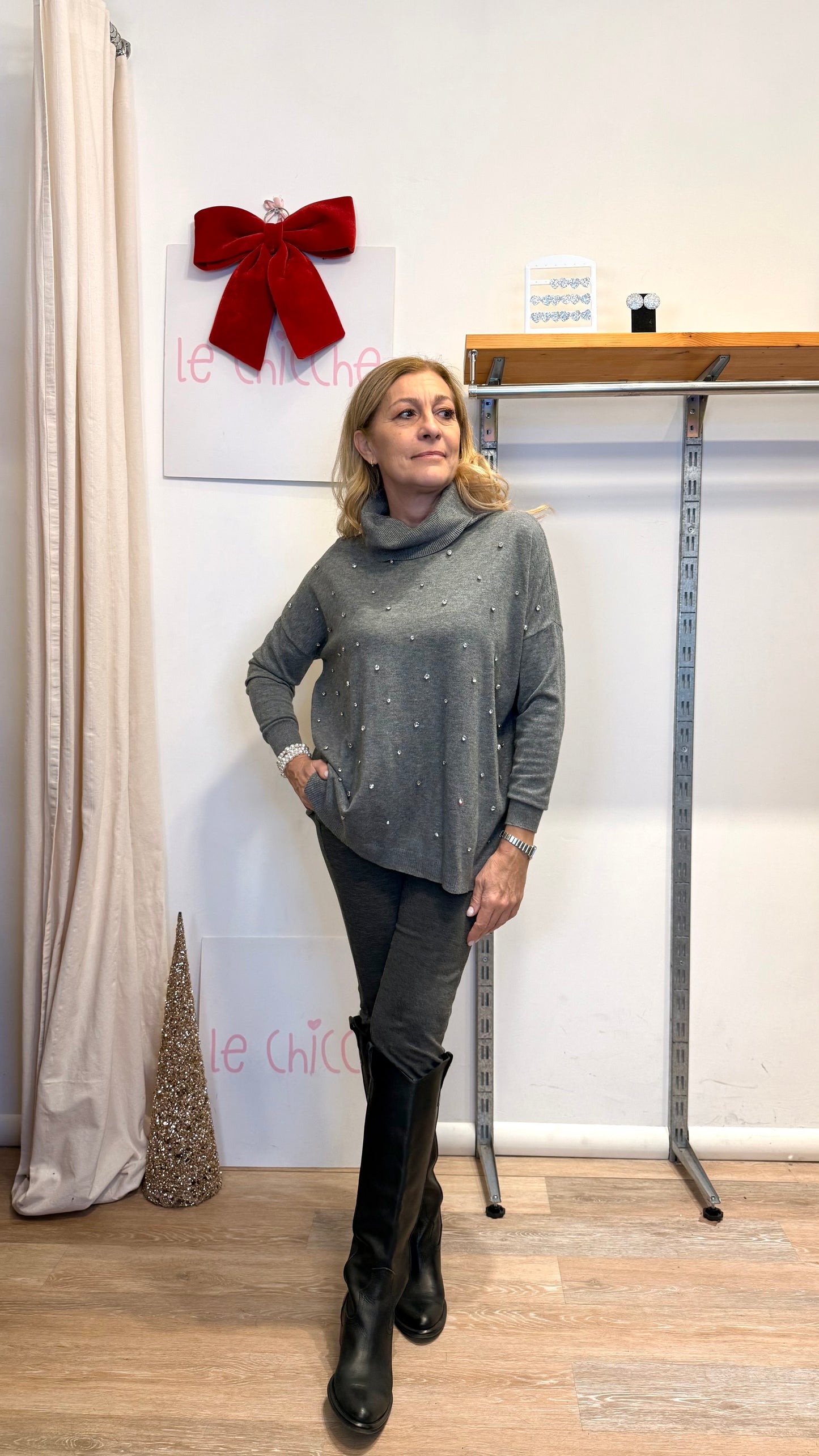 Maglione Over Collo Alto con Strass 857