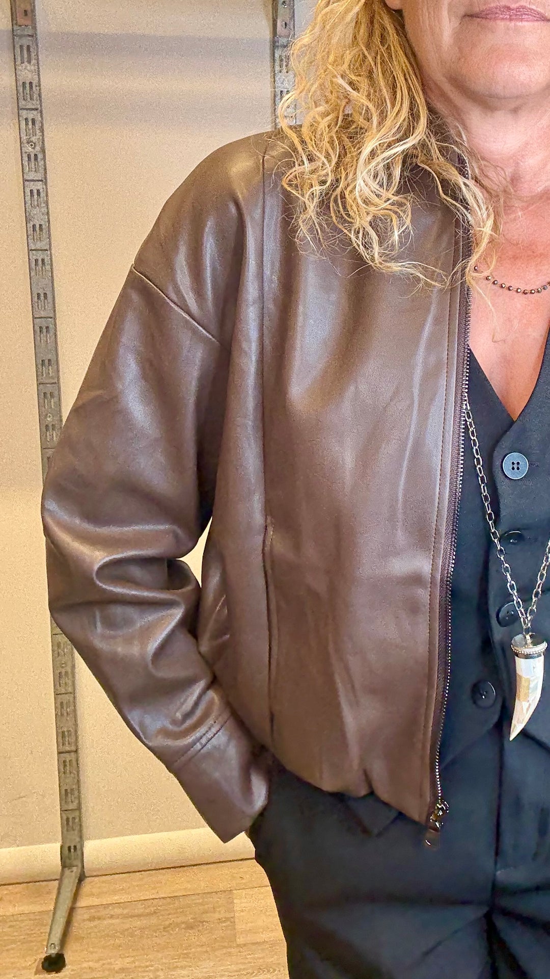 Bomber ecopelle marrone