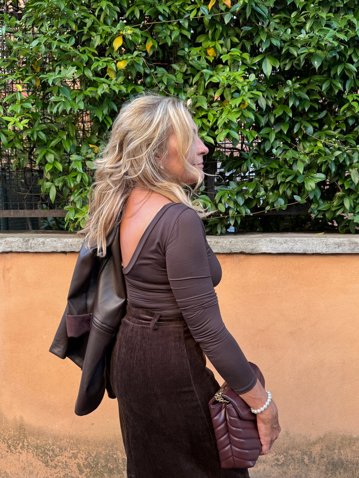 6089 top maniche lunghe a v