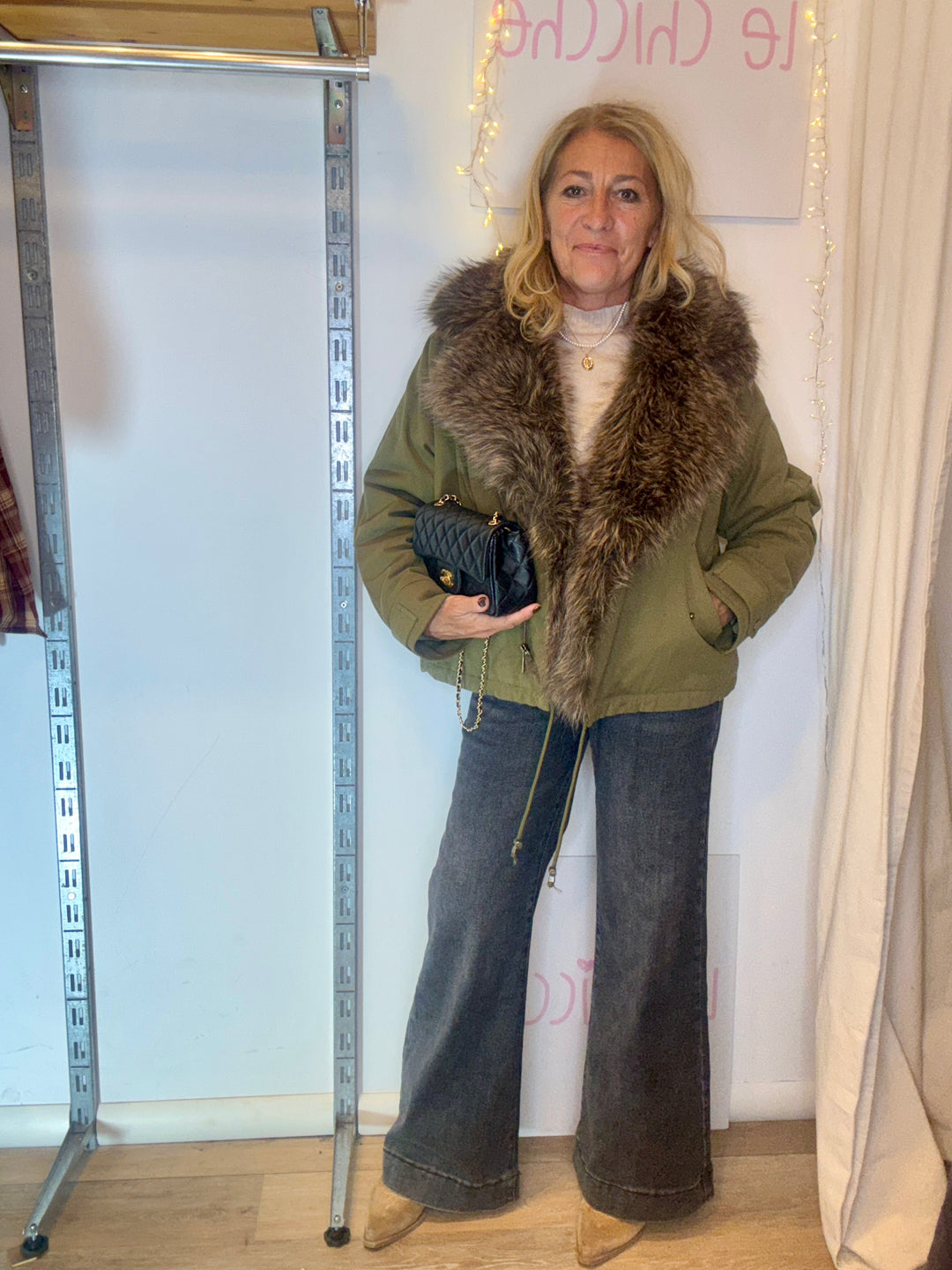 Luxury| Giaccone verde oliva con eco fur Ottavia cod. 9B3-TR8857