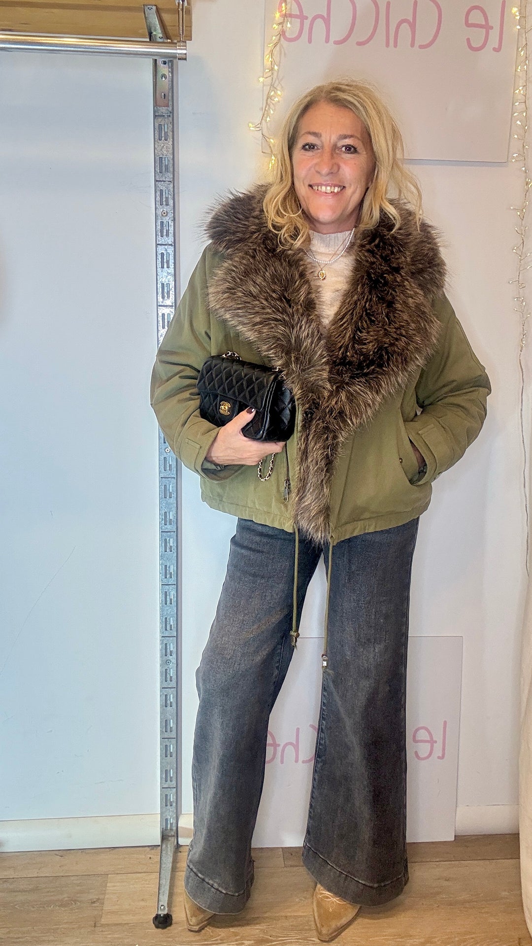 Luxury| Giaccone verde oliva con eco fur Ottavia cod. 9B3-TR8857