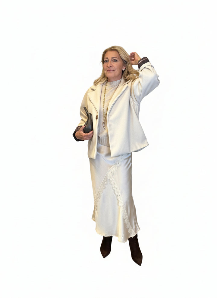 Gonna Midi in raso con pizzo applicato