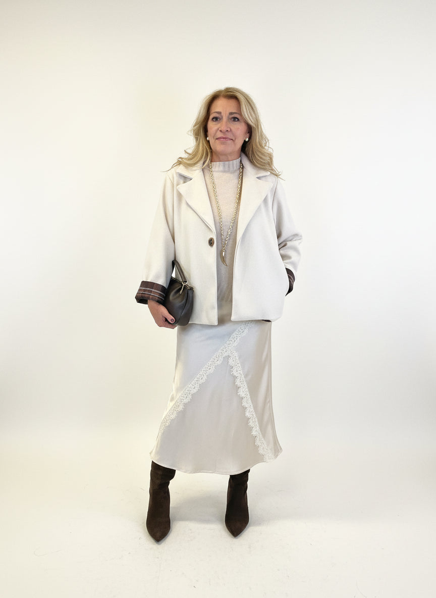 Gonna Midi in raso con pizzo applicato