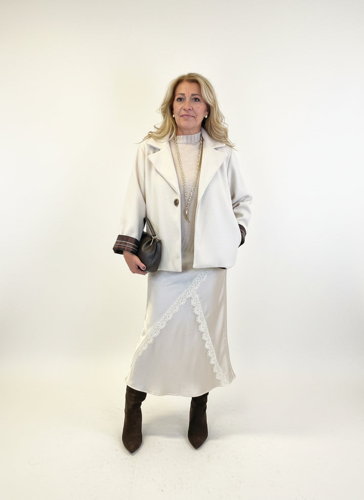 Gonna Midi in raso con pizzo applicato