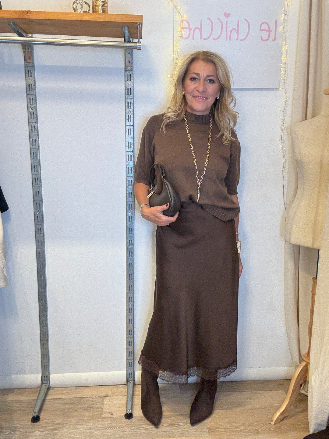 Gonna Midi in raso con pizzo Sandra