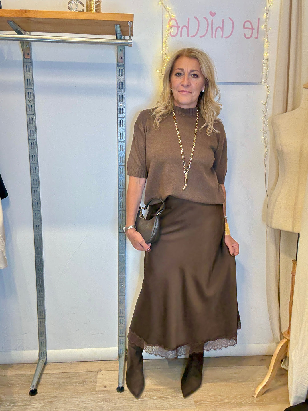 Gonna Midi in raso con pizzo Sandra