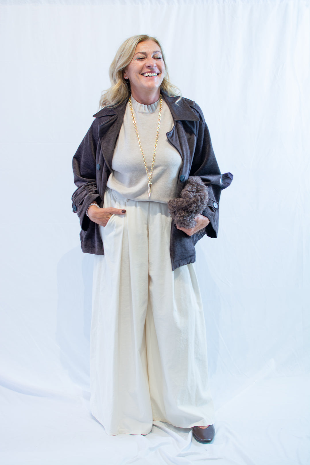 Pantaloni palazzo velluto millerighe