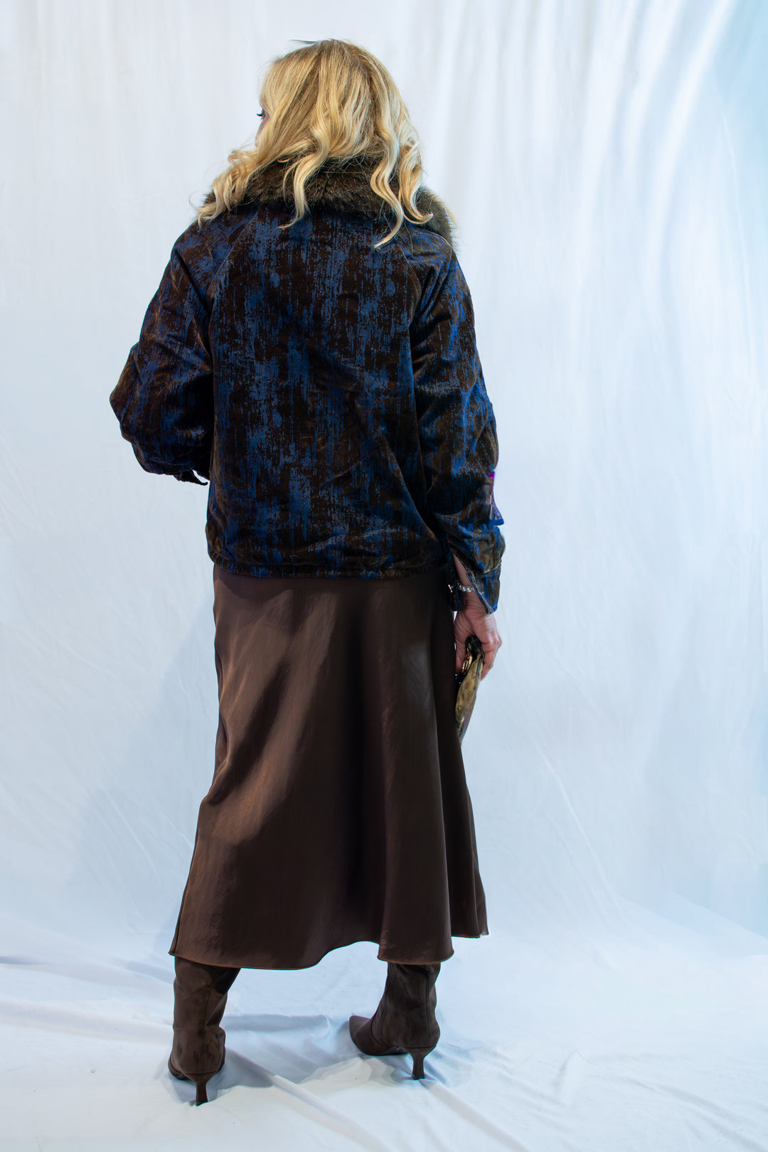 Luxury|Giaccone bomber in velluto con profili in eco fur