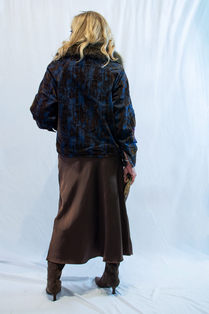 Luxury|Giaccone bomber in velluto con profili in eco fur