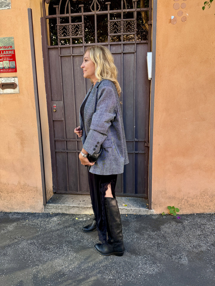 Slip dress in velluto con pizzo