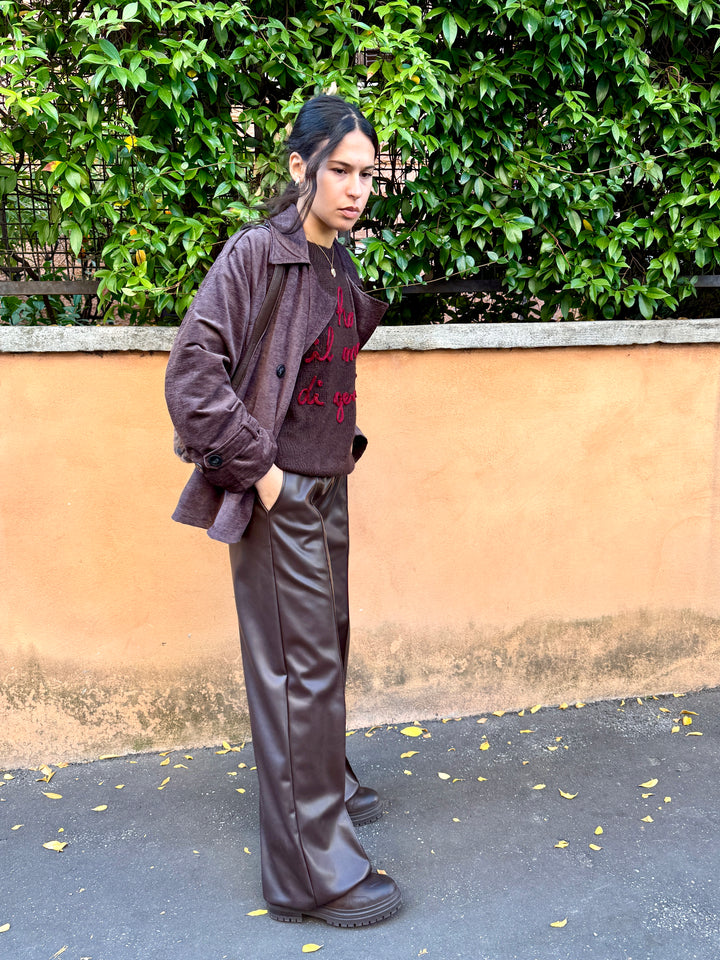 Pantalone eco pelle marrone