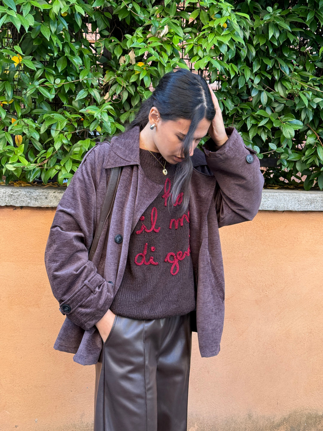 Pantalone eco pelle marrone