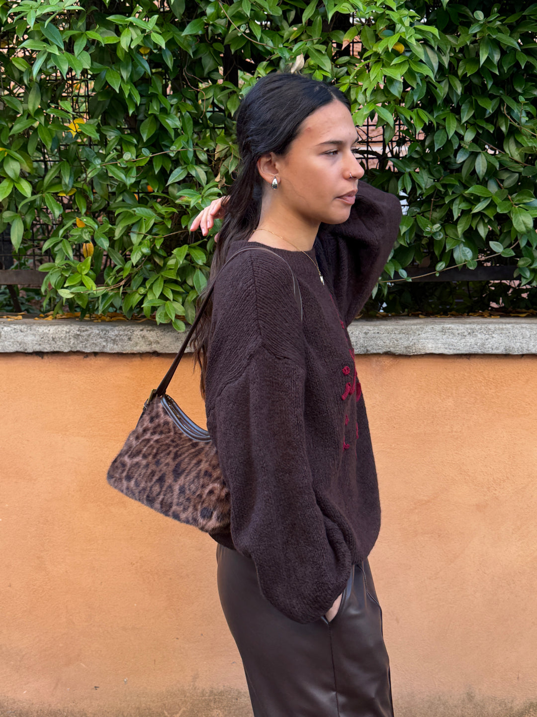 Pantalone eco pelle marrone